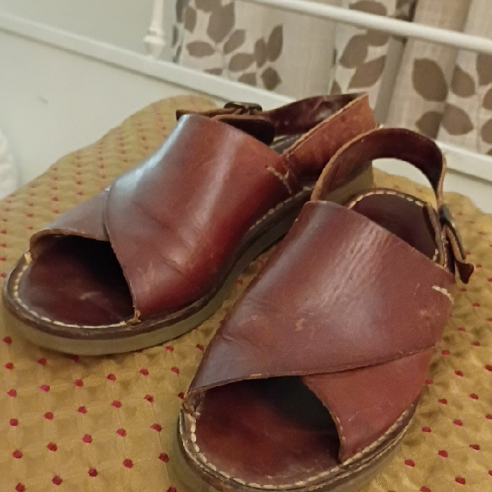 Cole Haan Brown Leather Crisscross Sandals